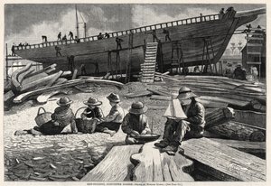 Construcción de barcos, puerto de Gloucester, 1873.