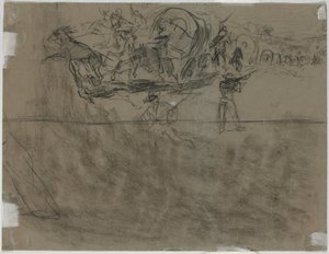 Escaramuza involucrando un tren de vagones [verso], 1864