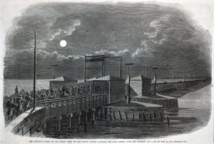 La Guardia de Avanzada del Gran Ejército de los Estados Unidos cruzando el Puente Largo sobre el Potomac a las 2 de la madrugada del 24 de mayo de 1861, de Harper