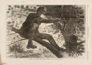 El Ejército del Potomac, un francotirador en servicio de guardia, publicado en Harper