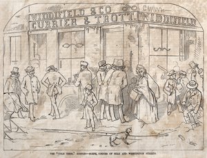 El término frío, Boston - Escena, esquina de Milk y Washington Streets, 1858 de Winslow Homer