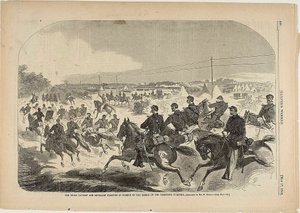 La Caballería y la Artillería de la Unión comienzan a perseguir a los Rebeldes por la carretera de Yorktown. de Winslow Homer