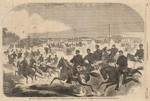 La caballería y la artillería de la Unión parten en persecución de los rebeldes por la Yorktown Turnpike, de Harper