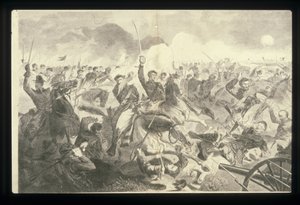 La guerra por la Unión 1862 - Una carga de caballería (grabado en madera) de Winslow Homer