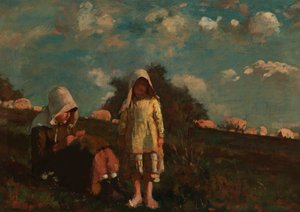 Dos chicas con sombreros de sol en un campo de Winslow Homer