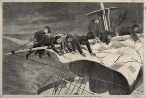 Invierno en el mar - Recogiendo velas en la costa, 1869