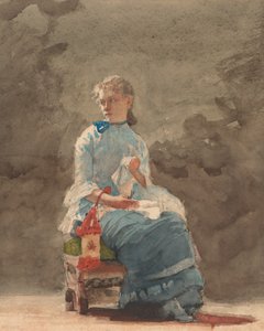 Joven mujer cosiendo, 1876 de Winslow Homer