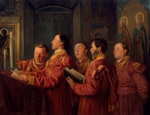 Cantores del coro en la iglesia