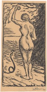 Eva y la serpiente de Wolbartus Brouwer (signed by artist)