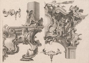 Sugerencia para la decoración de la parte inferior derecha y superior derecha de un marco de altar, impreso ca. 1750-56 de Wolffgang Christoph Mayr