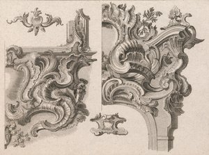Sugerencia para la decoración de la parte inferior derecha y superior derecha de un marco de altar, Impreso ca. 1750-56