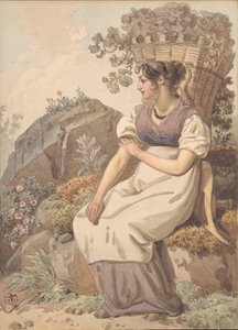 Joven mujer en Vaudois después de la cosecha de uvas, 1821