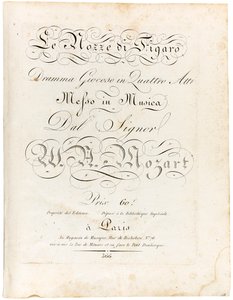 Portada de la partitura Le nozze di Figaro dramma giocoso en cuatro actos, entre 1806 y 1810 de Wolfgang Amadeus Mozart