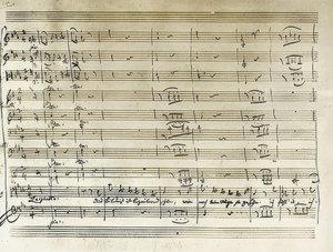 Manuscrito autógrafo del inicio del aria de retrato de Tamino de La flauta mágica. Partitura de Wolfgang Amadeus Mozart