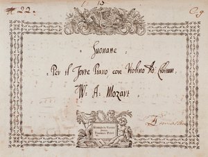Frontispicio de sonata para fortepiano y violín por Mozart de Wolfgang Amadeus Mozart