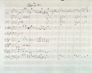 Página de partitura de la Sinfonía n.º 8 en Re mayor, de Mozart (1768)