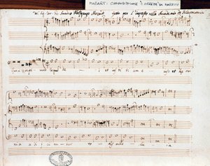 Página de partitura de Querite primum regnum Dei de Mozart para obtener el título de Accademico filarmonico (1770) de Wolfgang Amadeus Mozart