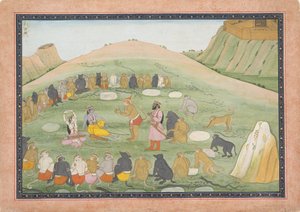 Hanuman revive a Rama y Lakshmana con hierbas medicinales..., serie Ramayana de Workshop active in the First generation
