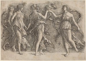 Cuatro musas danzantes de Workshop of Andrea Mantegna