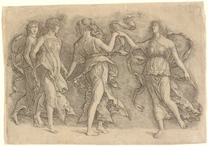 Cuatro musas danzantes de Workshop of Andrea Mantegna