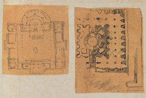 Página de un álbum de recortes que contiene dibujos y varias impresiones de arquitectura, Int..., ca. 1800-1850. Creadores: Taller de Charles Percier, Taller de Pierre François Léonard Fontaine de Workshop of Charles Percier, Workshop of Pierre