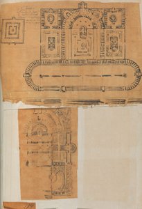 Página de un álbum de recortes que contiene dibujos y varias impresiones de arquitectura, ca. 1800-1850. Creadores: Taller de Charles Percier, Taller de Pierre François Léonard Fontaine
