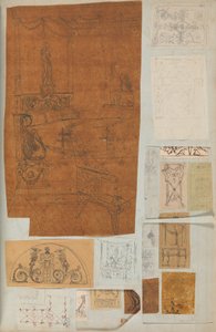 Página de un álbum de recortes que contiene dibujos y varias impresiones de arquitectura, ca. 1800-1850 de Workshop of Charles Percier, Workshop of Pierre