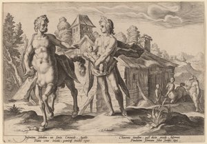 Apolo Encomendando a Quirón la Educación de Asclepio de Workshop of Hendrick Goltzius, after Hendrick Goltzius