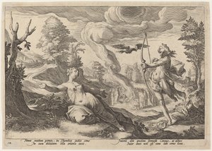Apolo matando a Coronis de Workshop of Hendrick Goltzius, after Hendrick Goltzius