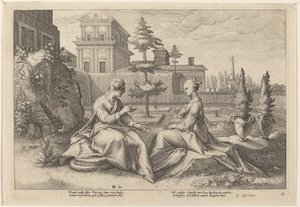 Juno en Forma de Beroe, Advirtiendo a Semele de Workshop of Hendrick Goltzius, after Hendrick Goltzius