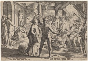 Faetón pidiendo el carro de Workshop of Hendrick Goltzius, after Hendrick Goltzius