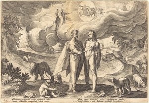 Prometeo creando al hombre y animándolo con fuego del cielo de Workshop of Hendrick Goltzius, after Hendrick Goltzius