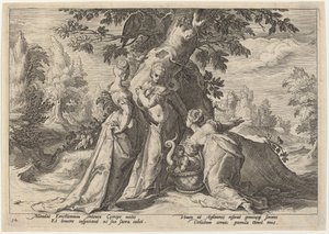 Las Hijas de Cécrope Abren el Cofre Confiado a Ellas por Minerva de Workshop of Hendrick Goltzius, after Hendrick Goltzius