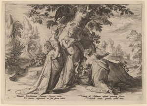Las Hijas de Cécrope Abren el Cofre Confiado a Ellas por Minerva de Workshop of Hendrick Goltzius, after Hendrick Goltzius