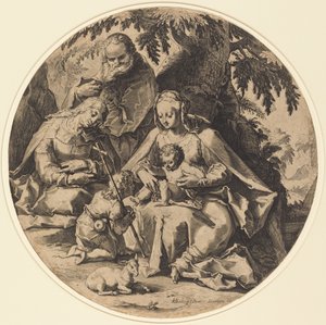 La Sagrada Familia con Santa Isabel y San Juan Bautista de Workshop of Jacob Matham, after Hendrik Goltzius