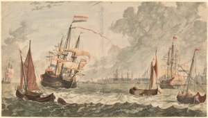 El río IJ en Ámsterdam de Workshop of Johann Teyler after Jan van Call