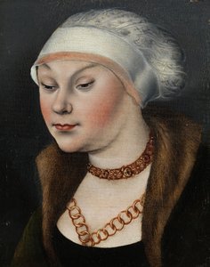 Alemán: Kopf einer Dame mit weißer Haube (Omphale) Cabeza de mujer con bonete blanco de workshop of Lucas Cranach the Elder
