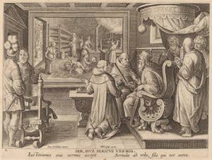 Ser, o el Gusano de Seda (Ser, Sive Sericus Vermis) de Workshop of Philip Galle after Jan van der Straet