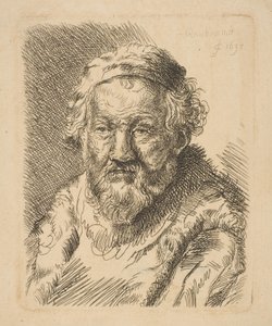 Busto de un anciano con abrigo y cuello de piel de Workshop of Rembrandt