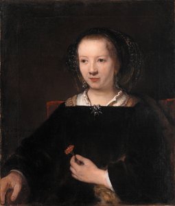 Mujer joven con un clavel de Workshop of Rembrandt van Rijn