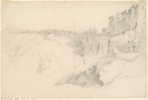 Ladera con casas y figuras de Worthington Whittredge