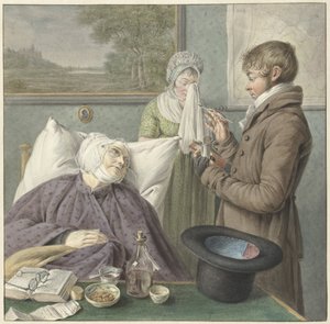 El médico visita a una anciana enferma en la cama de Wybrand Hendriks (attributed to)