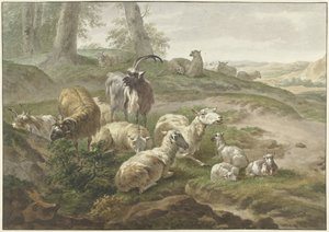 Patos y ovejas en un paisaje de colinas de Wybrand Hendriks
