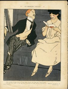 Ilustración de Xavier Gose (1876-1915) en Le Lire, 27/08/10 - El primer viaje - Tren, Moda masculina, Adulterio