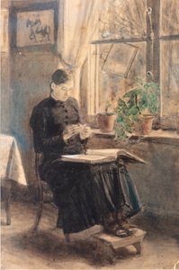 Mujer encajera (La Dentellière) (acuarela)