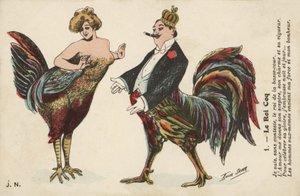 Pareja con plumas de pollo