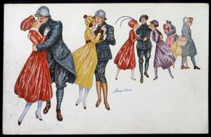 Militares y sus prometidas, madrinas o amigas - ilustración de Xavier Sager (1870-1930) postal, c.1915 de Xavier Sager