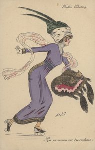 Niña bonita, vestida extravagantemente, patinando sobre ruedas de Xavier Sager