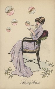 Niña bonita, soplando burbujas, incluyendo prosperidad, salud, felicidad, esperanza y alegría de Xavier Sager