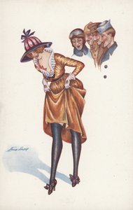 Niña bonita, levantando su falda para mostrar la pierna, para diversión de los soldados de Xavier Sager